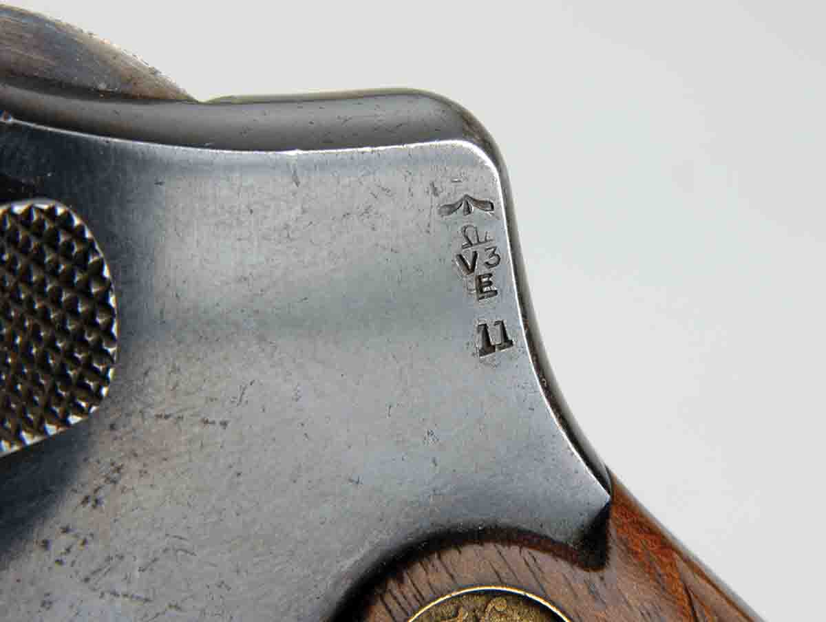 These tiny proof marks are always found on firearms imported into Great Britain – even during the war emergency of 1916.